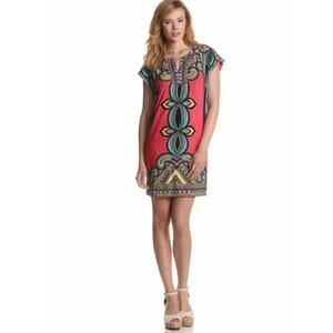 Laundry by Shelli Segal Geometric Stretch Shift Mini Dress Women Sz L Multicolor